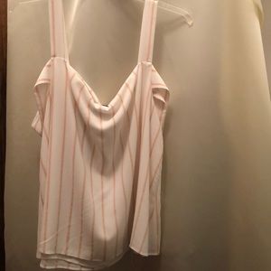 Madison blouse cream with peach and little brown vertical stripes